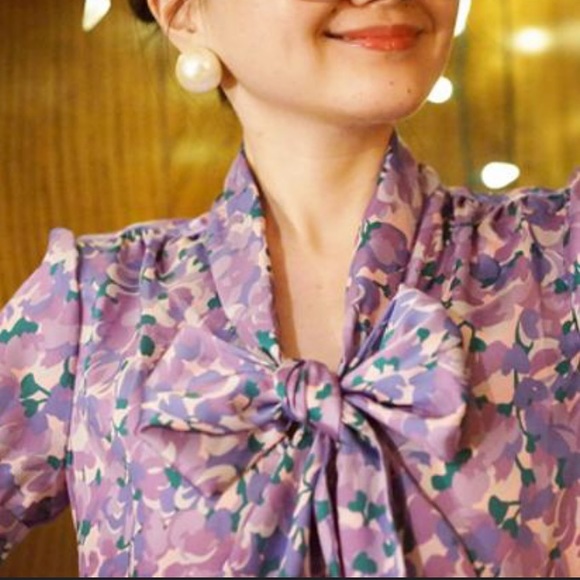 J. Crew Tops - NWT J. Crew Collection Ratti Lilac Floral Print Riffle Bow Tie Neck Top Women XS